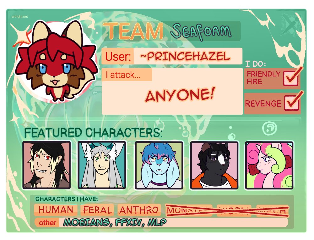 quadspell's tweet photo. https://t.co/QIJQlNSI0r

VERY LATE but i'll be participating in artfight this year on team seafoam!! more characters in the link above 🌊 https://t.co/uwJc6asEMS