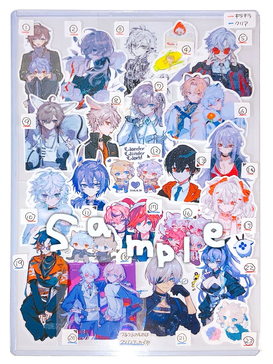 【ステッカー】スマホケースに入るサイズ感 
1人5種類(1種につき1つ)まで ¥200 

今回キラキラのものとクリアステッカーがあります。
間違えないように3、4枚目の画像を参照してください!
(当日卓上にも置くので実際に見てみてください♪)

手作業につき個体差あり✂️
#にじそ09_さいなんじ頒布物 
