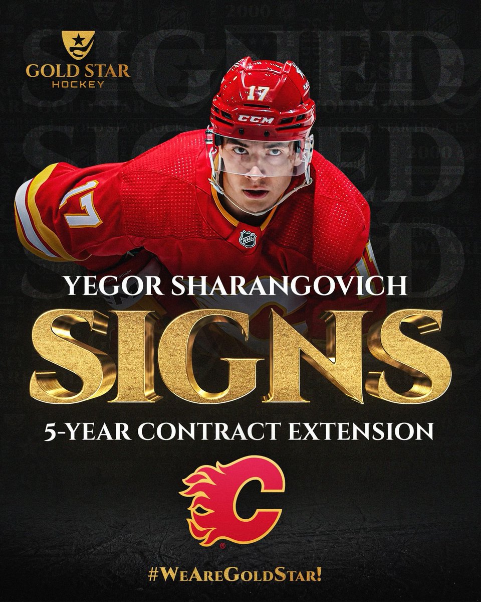 Congratulations to Yegor Sharangovich of the Calgary #Flames on signing a 5-year contract $5.75mm/yr) extension!#WeAreGoldStar!