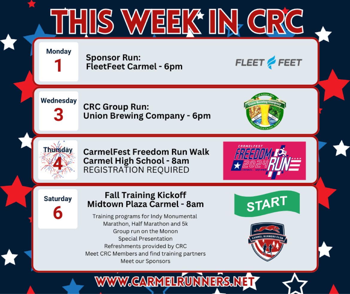 Busy week for CRC. Come join us especially for Saturday Fall Kickoff. Major party!  #run #walk #running #walking #healthy #runwalkbesocial