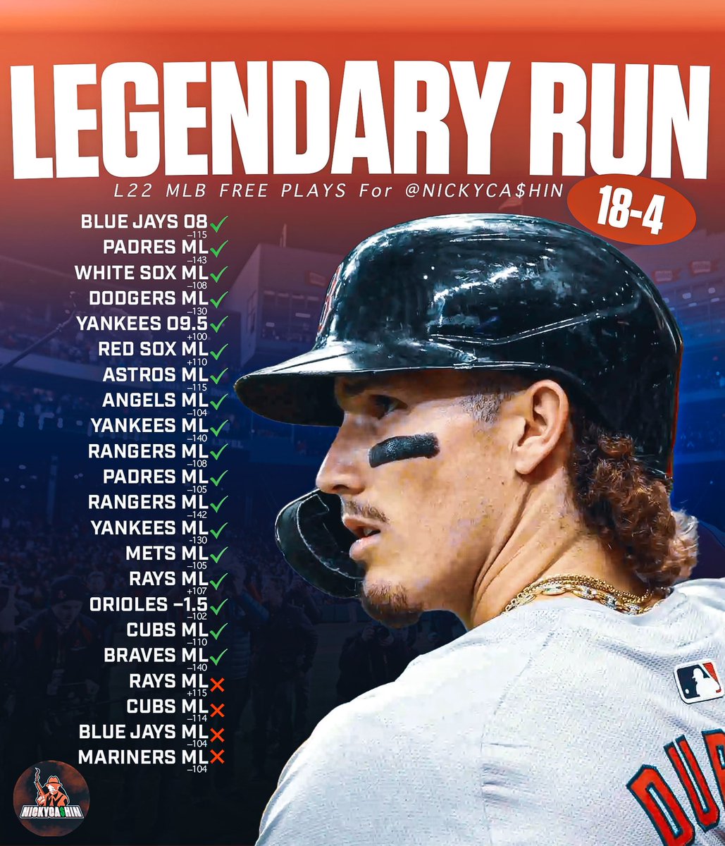 450 LIKES + RTS FOR MLB FREE PLAY ⚾️

18-4 (82%) LAST 22 MLB FREE PLAYS 👑

LEGENDARY RUN ON #GAMBLINGX 🚂