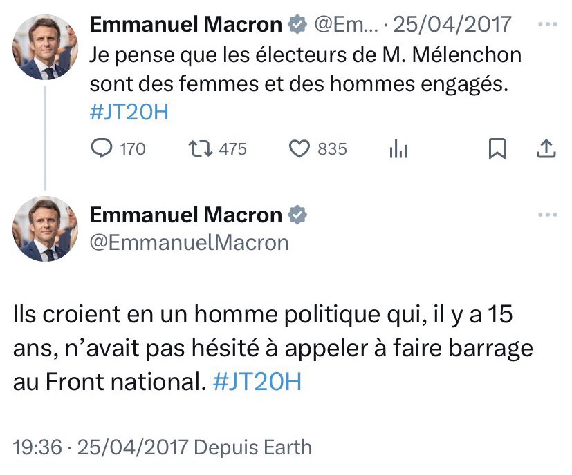 Quelqu’un peut rappeler aux macronistes qui parlent de faire barrage au Nouveau Front Populaire depuis hier, qu’ils ont accédé au pouvoir grâce aux votes des électeurs de cette même gauche qu’ils insultent aujourd’hui ?

#ElectionsLegislatives2024