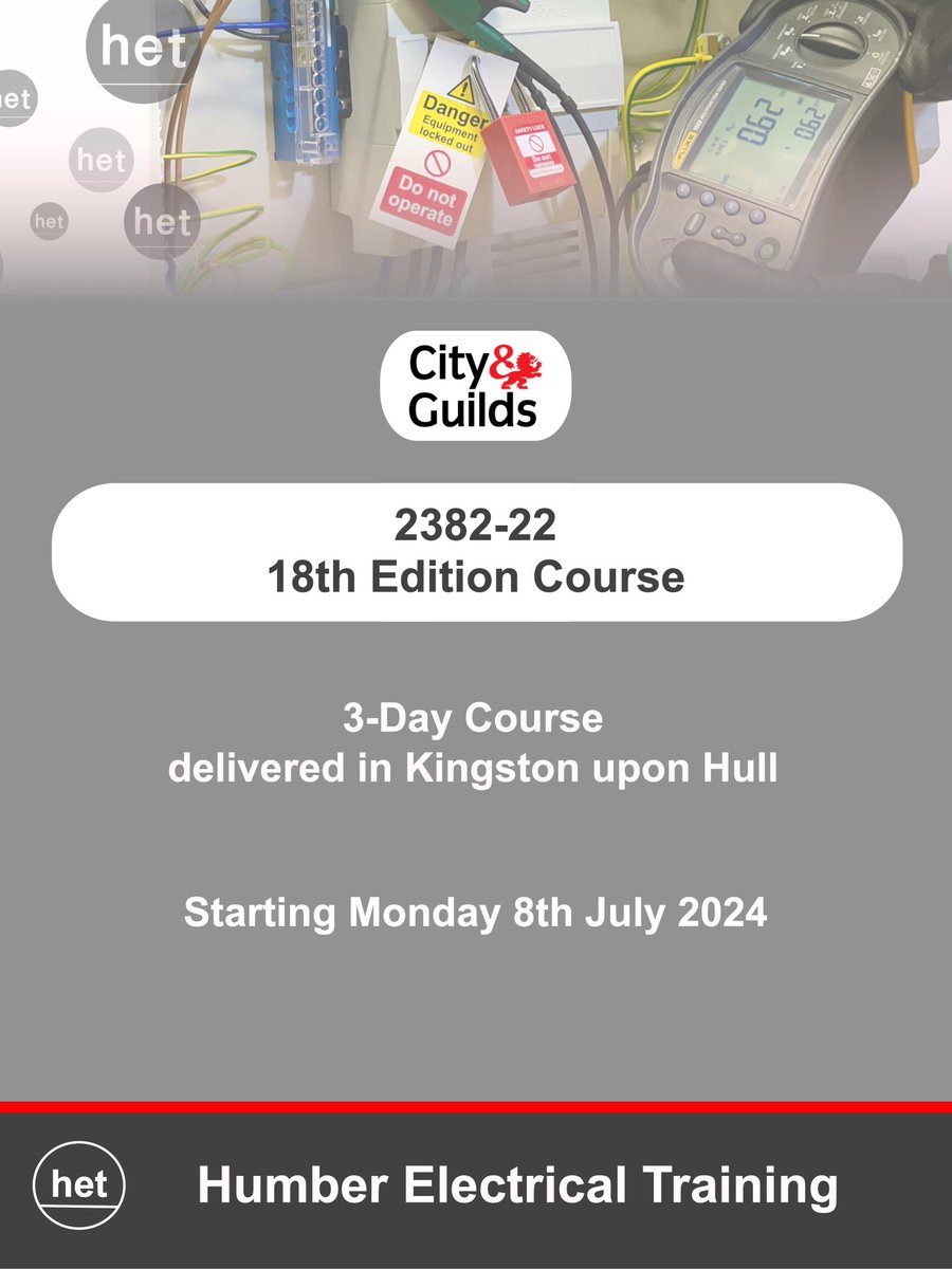 We still have a few spaces available for our City &amp; Guilds 18th Edition course starting this Monday.

Please DM us for any further information.

📅8-10th July 24
📍Hull

Booking Form - (Takes 2 mins) 
👉 forms.office.com/pages/response…