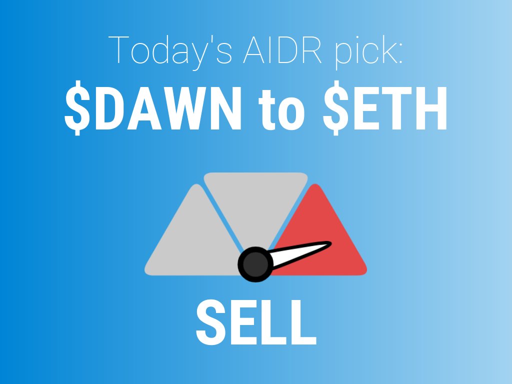 AidrCrypto's tweet image. Today&apos;s free 2-day AIDR 🤖 top pick 💡: Sell #DawnProtocol $DAWN for #Ethereum $ETH 💸
Want to get hundreds of free AI generated proposals like this one? Visit us at aidr-app.com