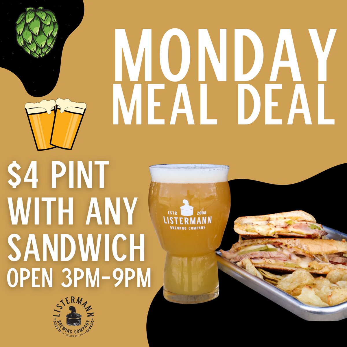 Kick-start your work week with our Monday Meal Deal! Enjoy a $4 pint with the purchase of any sandwich every Monday. Cheers to delicious deals!

#listermannbreiwng #Mondaymealdeal #MealDeal #craftbeer #drinklocal