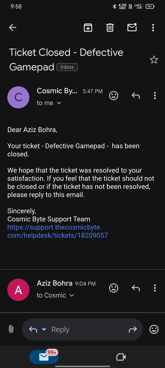 AzizBohra15's tweet photo. One of the worst services from cosmicbyte recently: I purchased a Gamepad Controller, and it's a defective piece. When I raised a ticket, they just closed without replying, and their customer care is not picking up my call.
 @cosmicbyteindia https://t.co/2rOspJVx7T