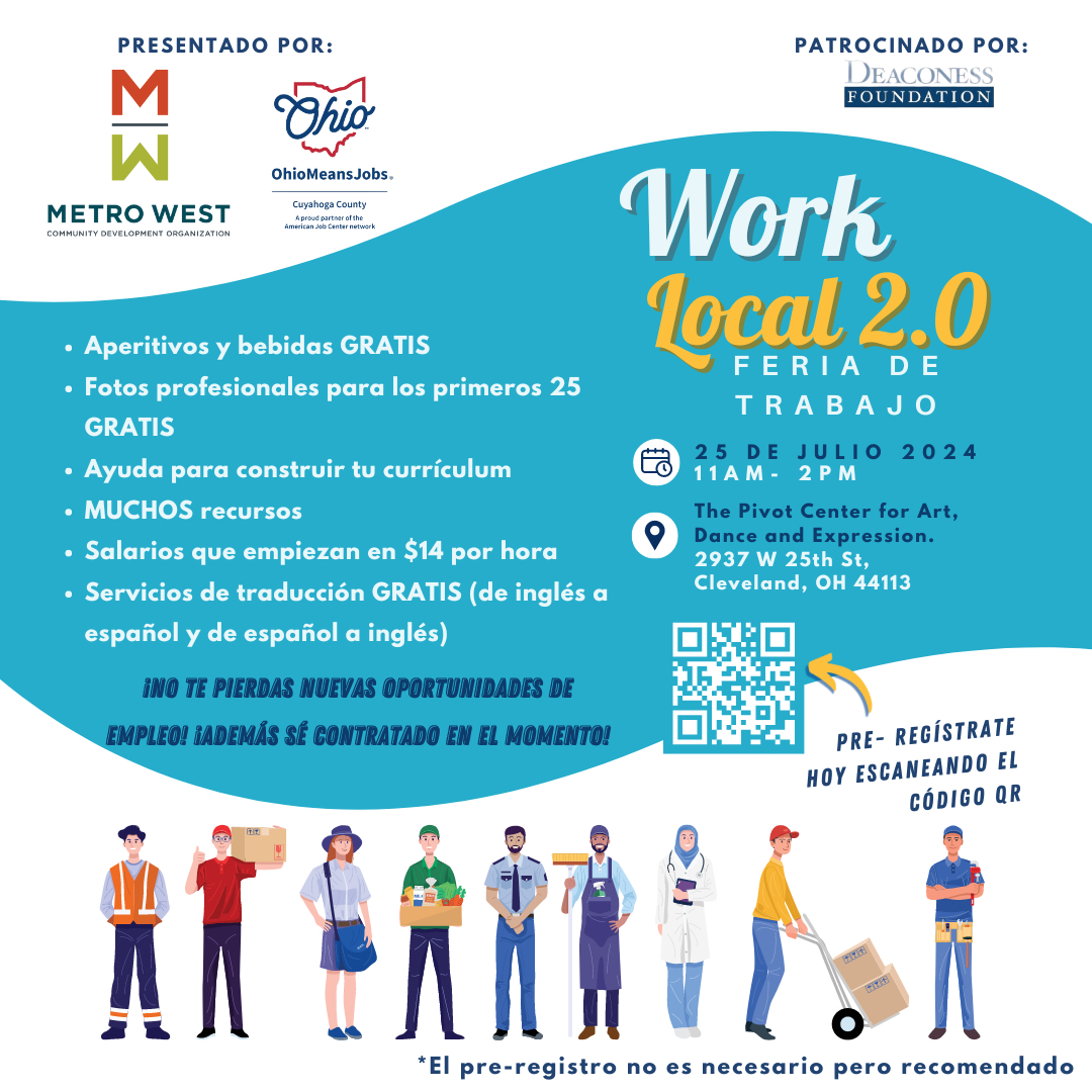Join us at the Work Local Job Fair! 
Highlights: -FREE headshots for the first 25 people -Job opportunities with starting wages at $14.00/hr
-FREE translation services -MANY MORE RESOURCES!

Don't miss out! Pre-register now and secure your spot: ow.ly/UujZ50St2jH