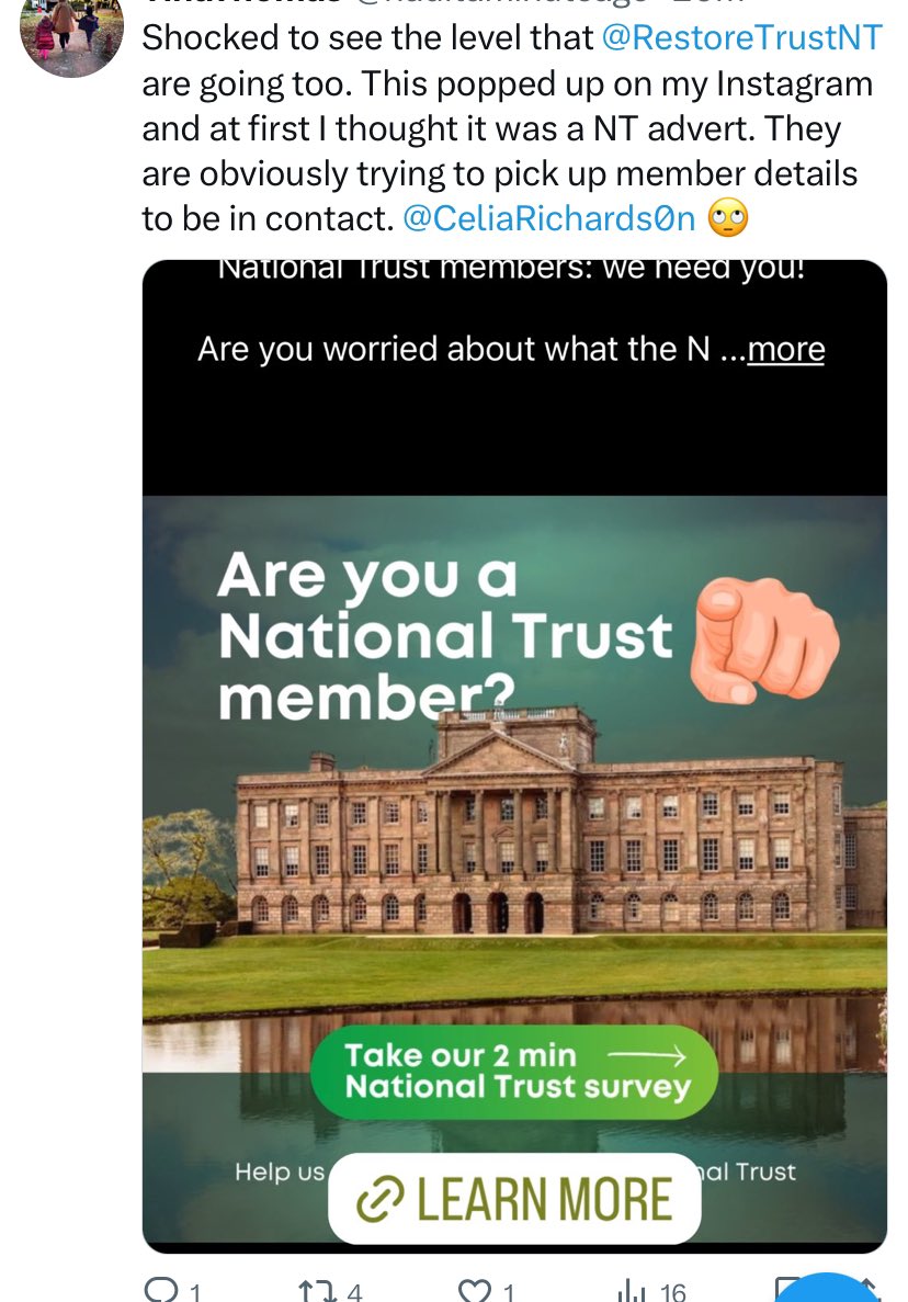 Important: this ‘2-minute National Trust survey’ is the work of private company RT2021Ltd or Restore Trust, trading here as Respect Britain’s Heritage. No personal data shared with them has any link to National Trust the charity. It’s appearing on people’s Meta accounts.