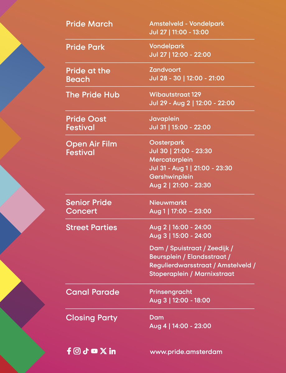 Het aftellen is begonnen. Dit jaar begint onze Pride ook weer met een demonstratie. Op zaterdag 27 juli vertrekken we om 12 uur vanaf het Amstelveld en lopen met muziekwagens en bands naar het Vondelpark waar aansluitend een dag vol activiteiten plaatsvindt. Loop je ook mee?!