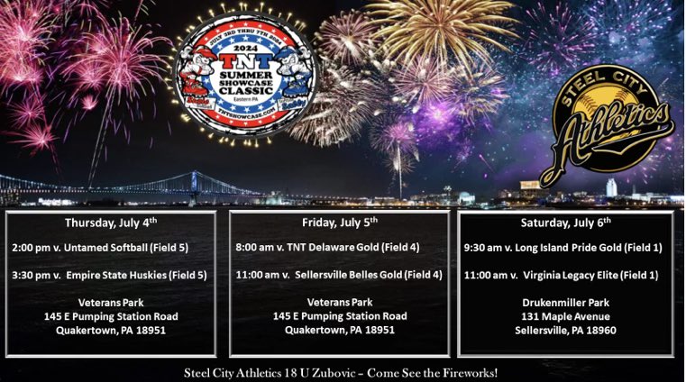 Mia Zubovic 2025 (@miazubovic) on Twitter photo My team and I will be attending the TNT Showcase in Quakertown, PA this weekend! Below is our schedule. I will also be attending the camp on Wednesday there! Come out and see us play! <a href="/CoachSii/">Sarah Sigrest Caffrey</a> <a href="/_CoachDew/">Karavin Dew</a> <a href="/frantro1942/">Fran Troyan</a> <a href="/coach_crowell/">Clarisa Crowell</a> <a href="/CoachSween/">Lisa Van Ackeren</a> <a href="/DrexelSoftball/">Drexel Softball</a> @OutlawsHoffner My team and I will be attending the TNT Showcase in Quakertown, PA this weekend! Below is our schedule. I will also be attending the camp on Wednesday there! Come out and see us play! <a href="/CoachSii/">Sarah Sigrest Caffrey</a> <a href="/_CoachDew/">Karavin Dew</a> <a href="/frantro1942/">Fran Troyan</a> <a href="/coach_crowell/">Clarisa Crowell</a> <a href="/CoachSween/">Lisa Van Ackeren</a> <a href="/DrexelSoftball/">Drexel Softball</a> @OutlawsHoffner