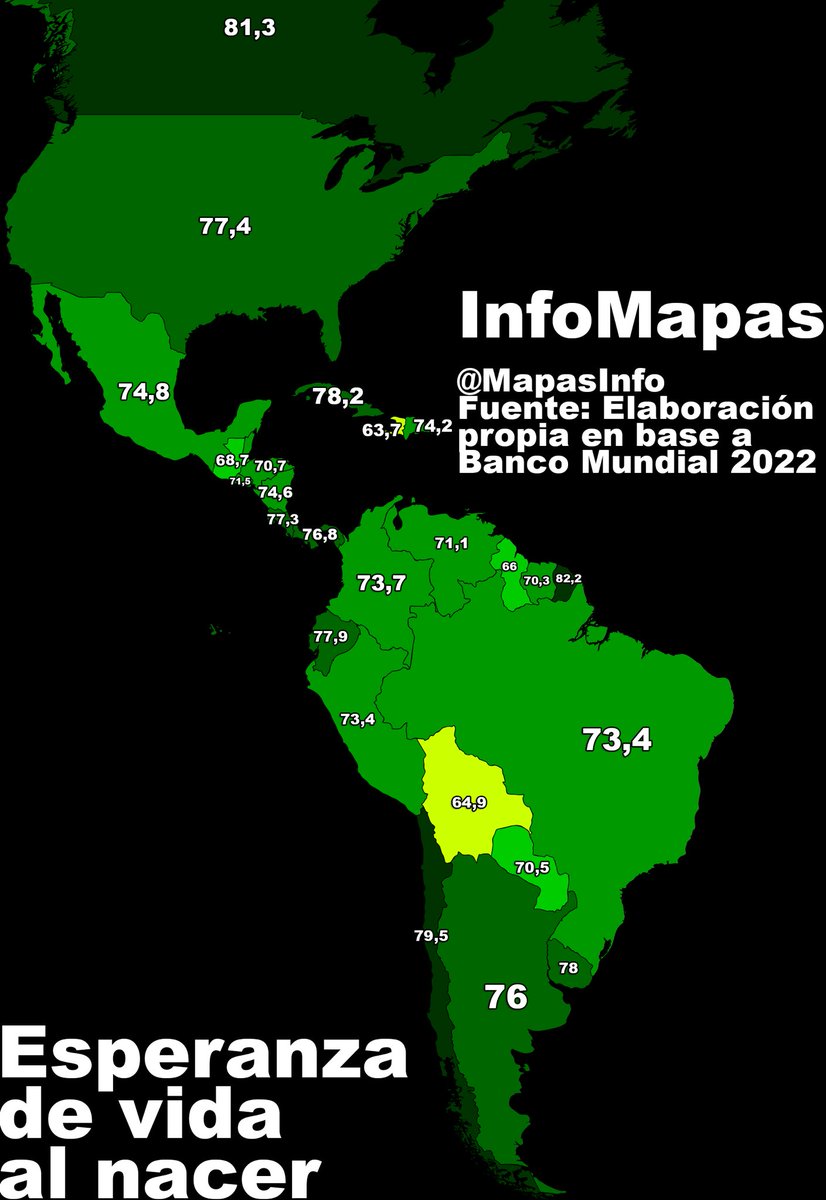 MapasInfo's tweet image. Esperanza de vida al nacer en años
#Economía #infographic #maps #Economics