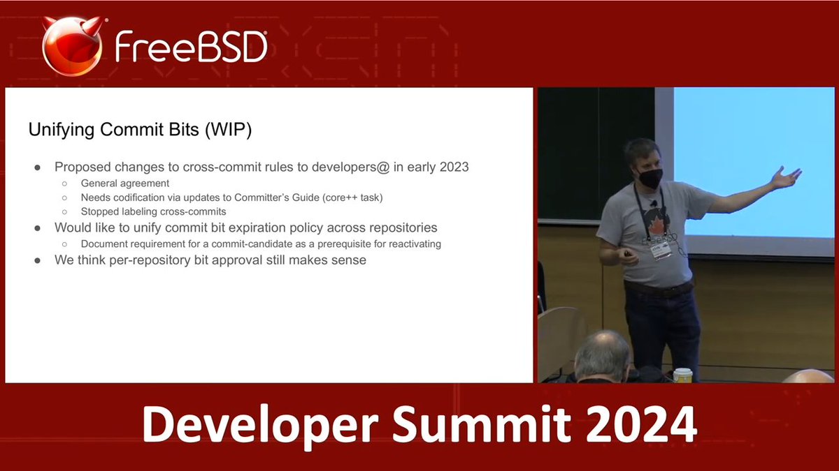 The May 2024 FreeBSD Developer Summit began with an opening keynote covering efforts to support new hardware features, GPU and AI capabilities with CHERI and ARM Morello, and the need to focus heavily on ports infrastructure and continuous integration. 

hubs.li/Q02DVPF80