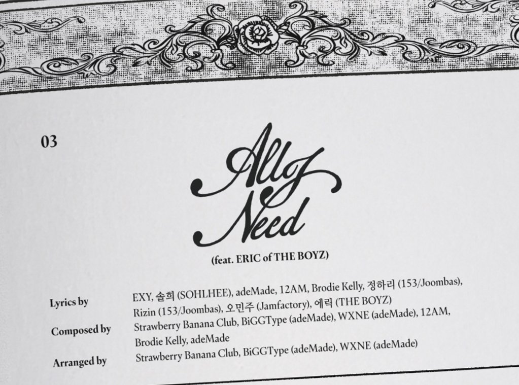#Exy has participated as lyricist for b-side track titled "All I Need" (feat.  Eric of THE BOYZ), for #HASUNGWOON's 8th mini album "Blessed"!

"All I Need" is written by Exy, SOHLHEE, adeMade, 12AM, Brodie Kelly, Jeon Hali &amp; Rizin (153/Joombas), JamFactory and Eric THE BOYZ.

The