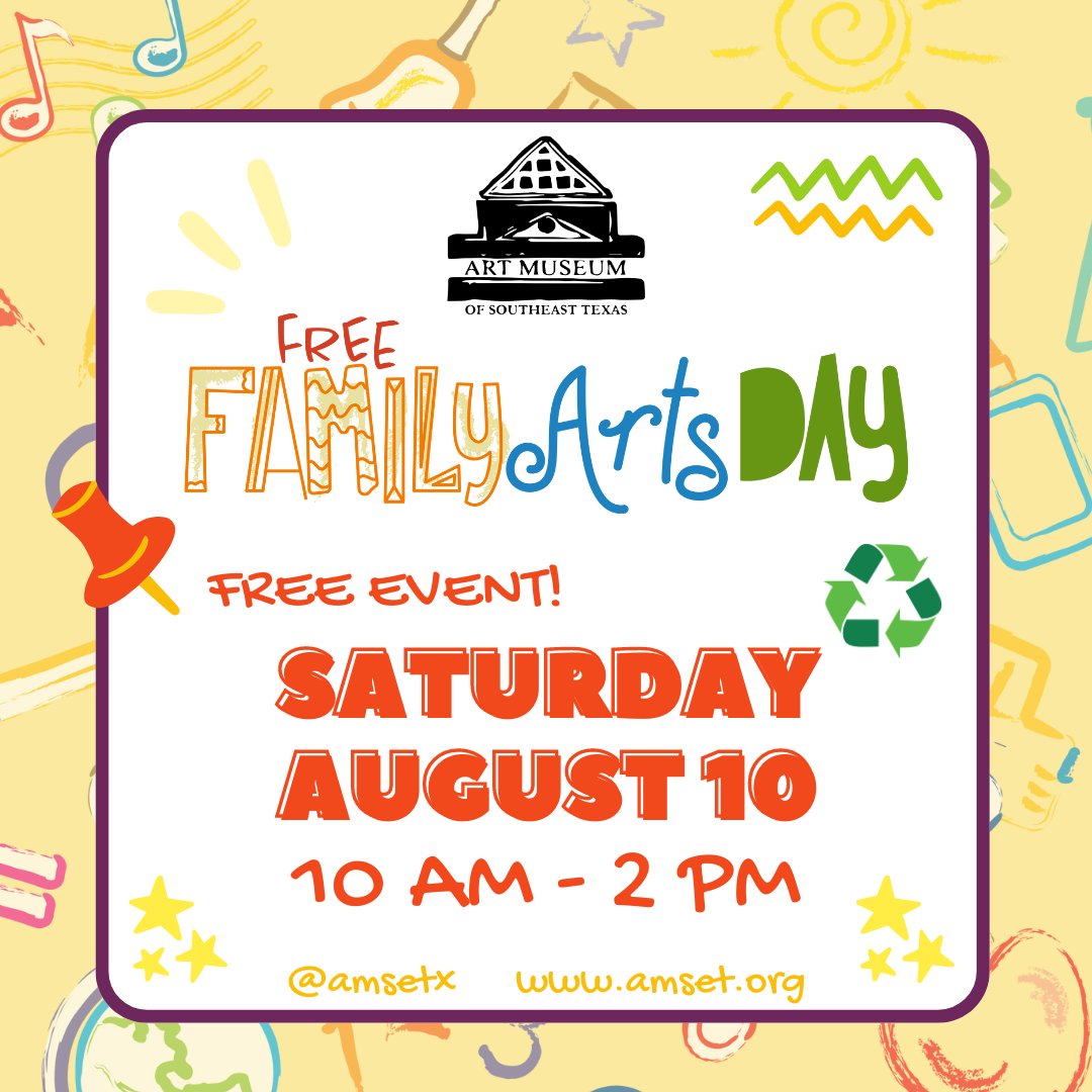♻️ Don't Mess with Texas, Mess with Art! 🎨 at our upcoming FREE Family Arts Day on Saturday, August 10, from 10 AM - 2 PM.
📌Art activities for kids of all ages
📌Performances from Gator Country
📌Recycling of water bottles &amp; soda cans
📌Raffles for backpacks of school supplies