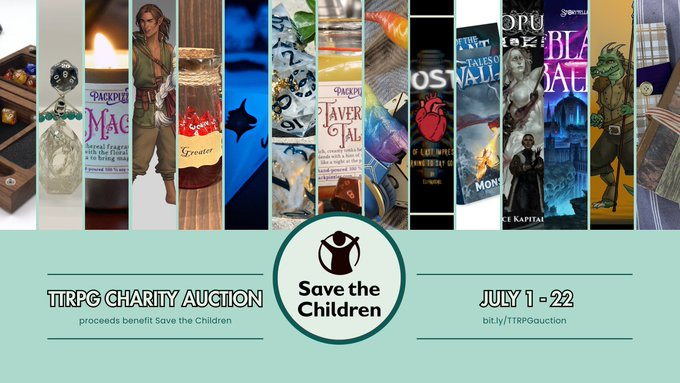 The TTRPG Charity Auction supporting <a href="/SavetheChildren/">Save the Children US</a> is now open for bidding! There are 24 packages valuing over $2,100 with items like custom character art, handmade dice, TTRPGs (PDFs and physical copies) dice vaults, and more!

Bid on the auction here: bit.ly/TTRPGauction