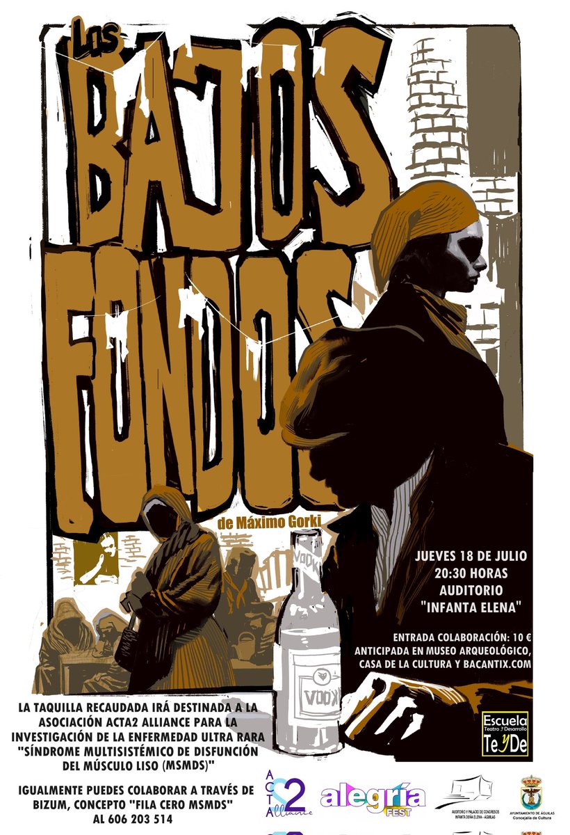 ❤️Actuación Benéfica 
18 julio "Los Bajos Fondos" Auditorio #Águilas
La recaudación irá destinada a la investigación de la enfermedad rara "Síndrome de disfunción multisistémico del músculo liso". 
Puedes colaborar por Bizum, concepto "Fila Cero MSMDS" al teléfono 606 203 514.
