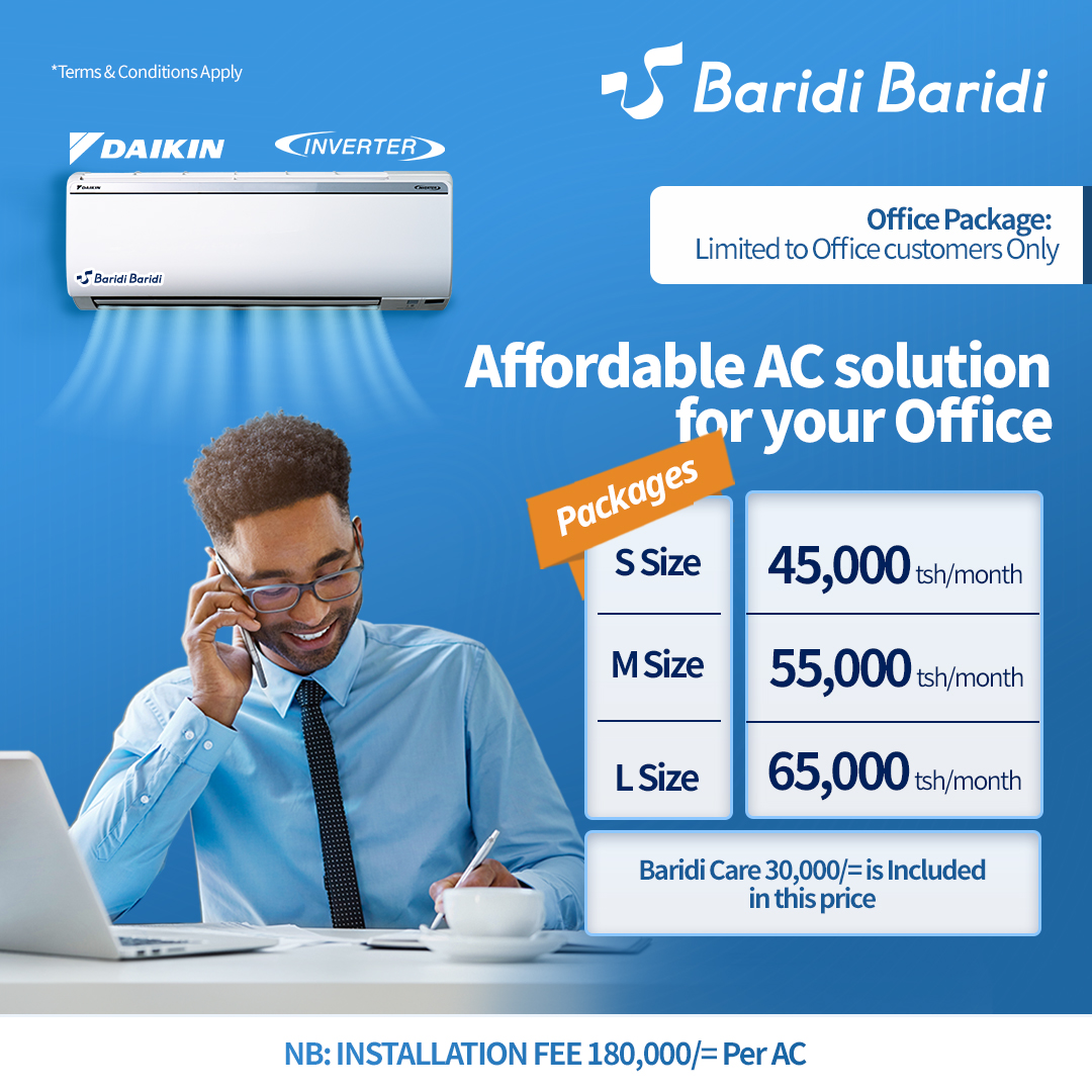 baridibariditz's tweet photo. We are introducing our new Office Package with a very affordable Initial cost!
Get a customized AC solution for your workspace with our convenient subscription service.
Swipe to Learn more!!
#baridibaridi #daikintanzania #OfficePackage https://t.co/1qO7mzFIow