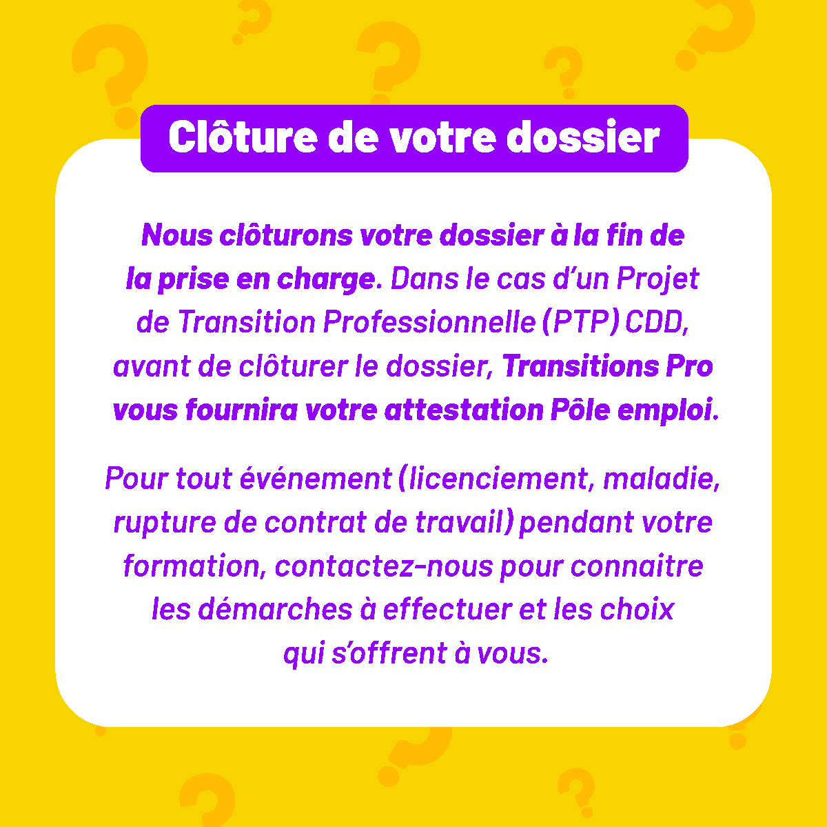 🤔Dossier bénéficiaire accepté, qu'est ce qu'il se passe? 🤔

💡Le dossier d'un de vos bénéficiaires a été accepté par Transitions Pro mais il est un peu perdu sur les démarches à effectuer ? Pas de panique nous avons fait un post spécialement pour ça !