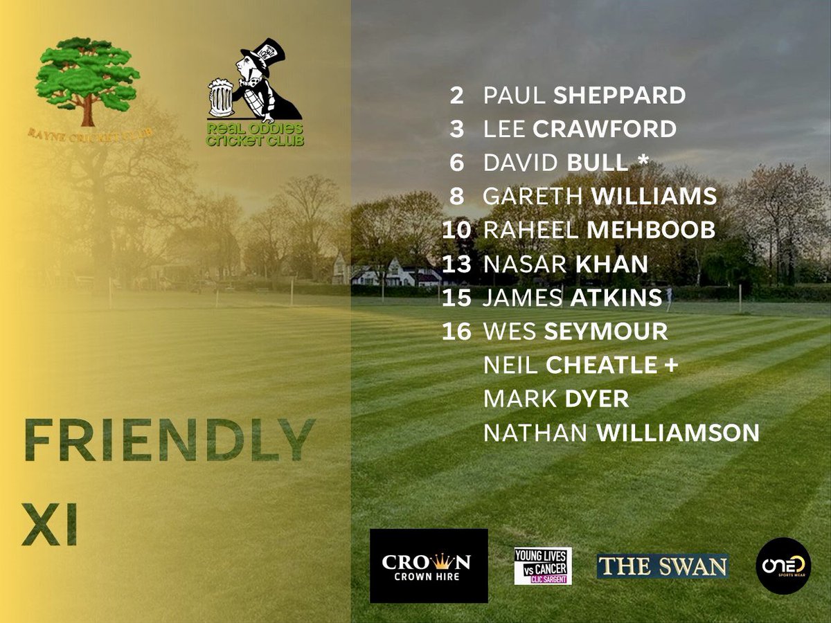 rayneccsocial's tweet image. Wednesday night sees our first midweek T20 game against Real Oddies CC and the team sheet is in. Great to see some new and returning faces for this one 🌳 

#cricket #sport #social #villagecricket #local #rayne #braintree #essex #team #cricketseason #friendlycricket