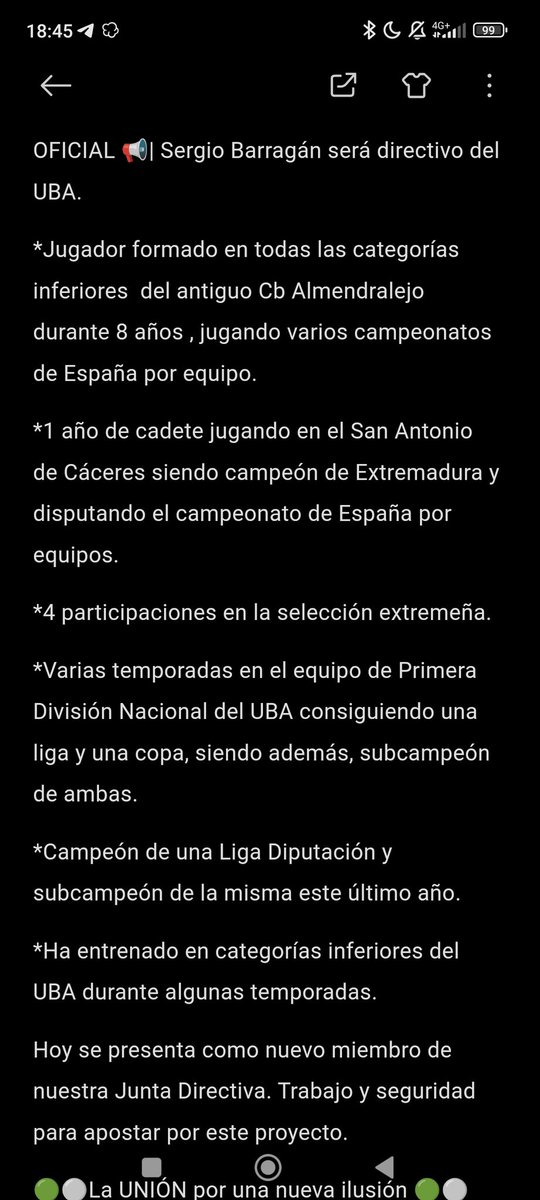 ubalmendralejo's tweet photo. Comunicado Oficial: Sergio Barragán, nuevo integrante de la nueva Junta Directiva del club. #Almendralejo #YoSoyUBA #Almendralejo https://t.co/xi9QE4q78x