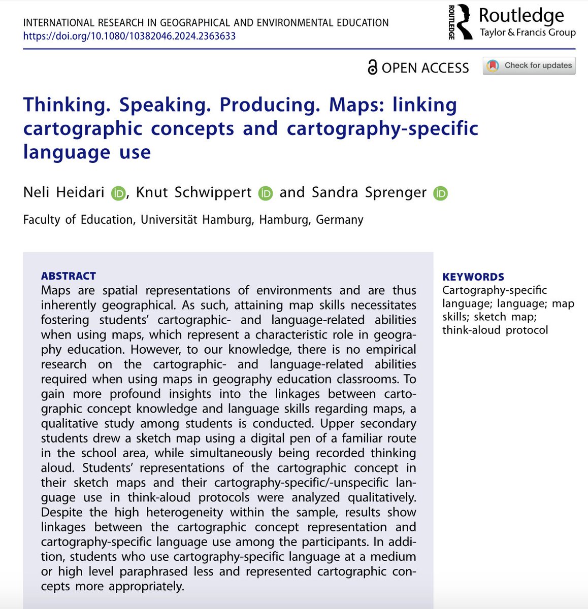 Neli Heidari (@heidarineli) on Twitter photo 🎉Excited to share that my new publication on #language and #maps in #geography education is now on Taylor & Francis, published #OpenAccess with <a href="/sprenger_s/">Sandra Sprenger</a>
Find it here: tandfonline.com/doi/full/10.10… 🎉Excited to share that my new publication on #language and #maps in #geography education is now on Taylor & Francis, published #OpenAccess with <a href="/sprenger_s/">Sandra Sprenger</a>
Find it here: tandfonline.com/doi/full/10.10…