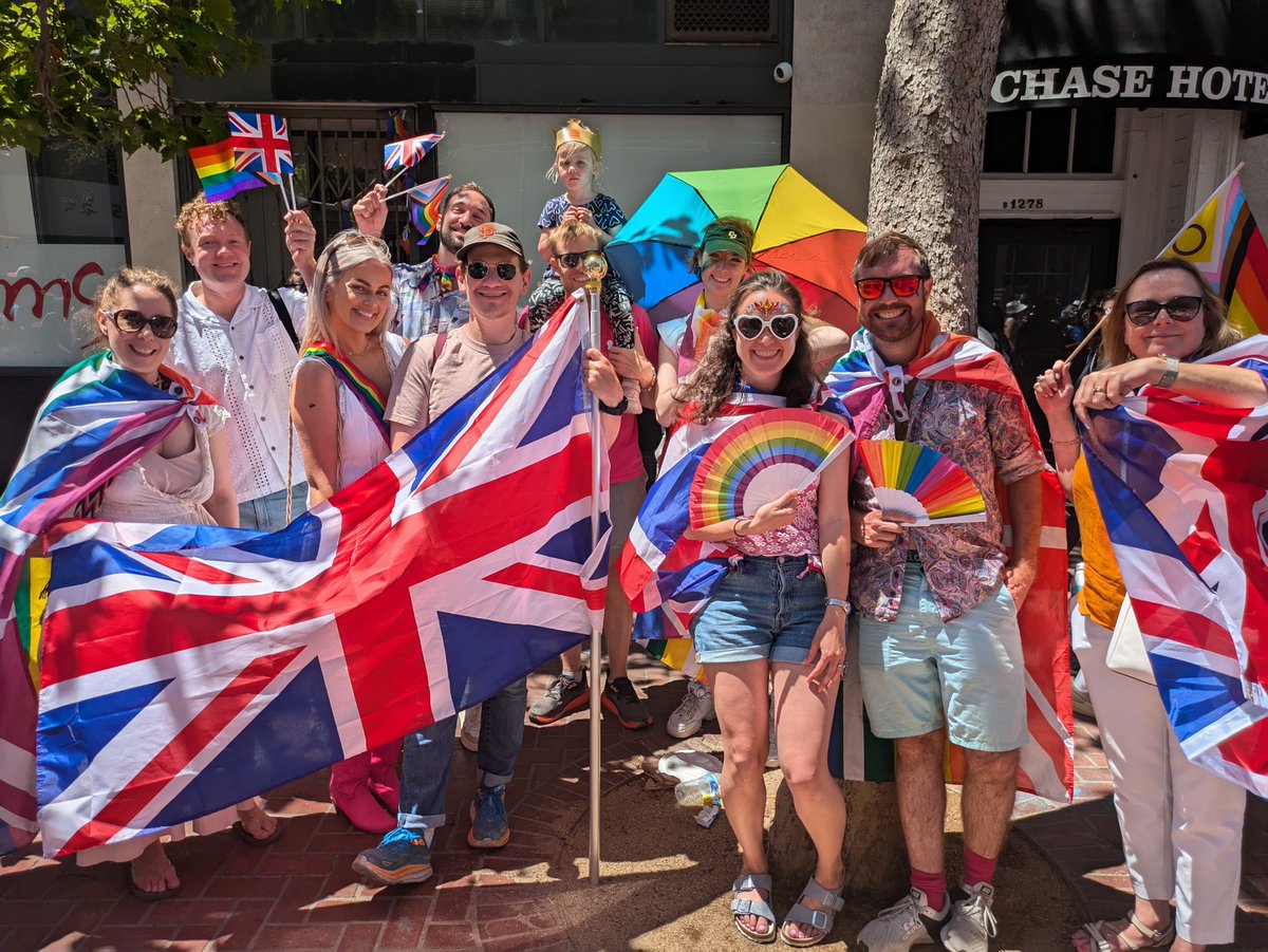 Team #UKinSF was proud to carry the rainbow Union Jack again at this year's #Pride Parade and celebrate alongside our European consular colleagues 🏳️‍🌈🇬🇧 

#PrideMonth may be over, but the work of championing LGBT+ rights around the world continues year round🌈

#Pride2024