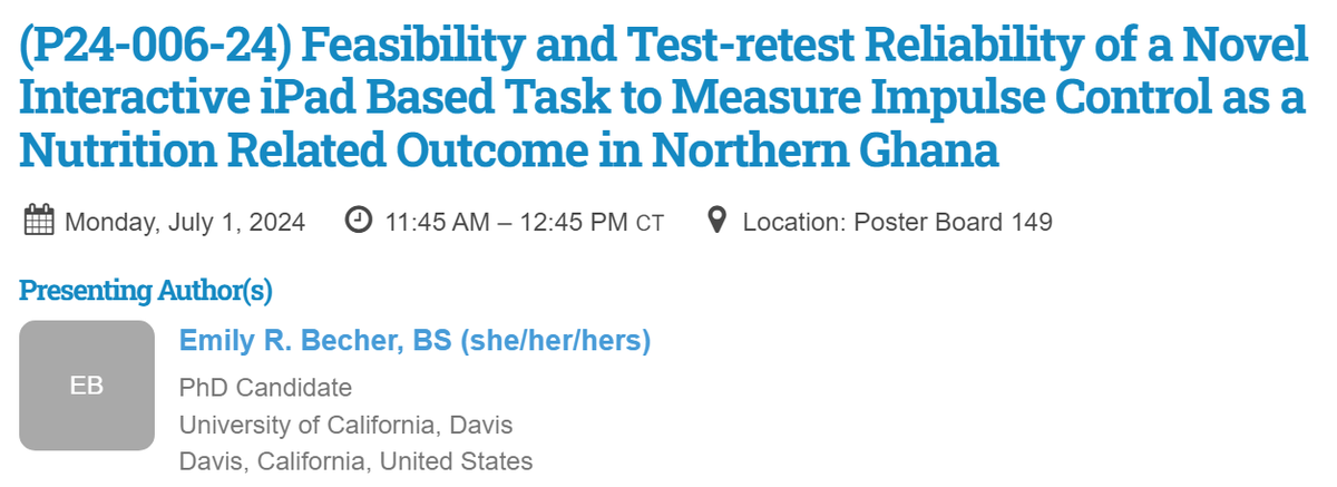 More great posters at #Nutrition2024 today! 
Up now: Emily Becher is presenting her work using an ipad-based task for child  development assessment in Northern Region, Ghana