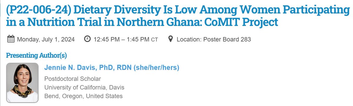 Last but not least from our group - Jennie Davis is leading the diet assessment team for our CoMIT project. She is presenting the first results on diet diversity today, with much more to come! #Nutrition2024