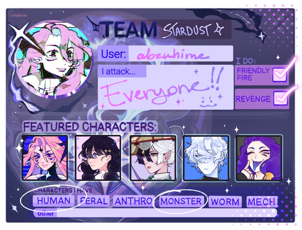 This year's Art Fight is nearly upon us!! I'm joining my brethren among the stars this year...are you prepared, O' young one?

#artfight #artfight2024 #artfight2024teamstardust