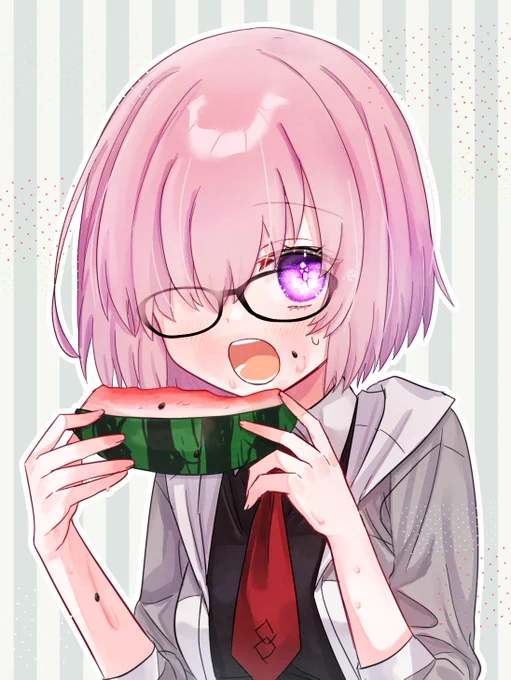 スイカ食べるの下手なマシュかわいい #FGO