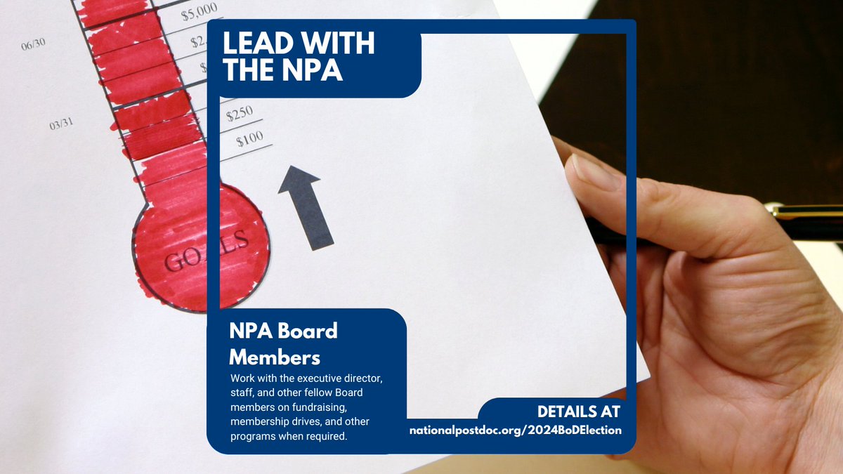 nationalpostdoc's tweet photo. 🌟The NPA seeks three dedicated leaders to join our Board of Directors for a three-year term. Apply now and be a part of our dynamic team!🔗https://t.co/JGajHYSGdN // #postdocs #postdocoffices #postdocassociation https://t.co/FrGUjvOs42