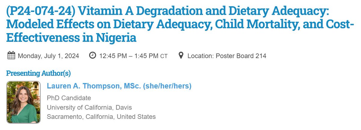 Also up this afternoon at #Nutrition2024 - Lauren Thompson and team modeled the effects of vitamin A degradation on food fortification program impacts