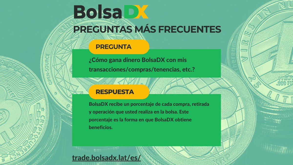 Preguntas Más Frecuentes

¿Cómo gana dinero BolsaDX con mis transacciones/compras/tenencias, etc.?

BolsaDX recibe un porcentaje de cada compra, retirada y operación que usted realiza en la bolsa.

Más información en trade.bolsadx.lat/es/

#BolsaDX #BDX #Preguntas #Respuestas