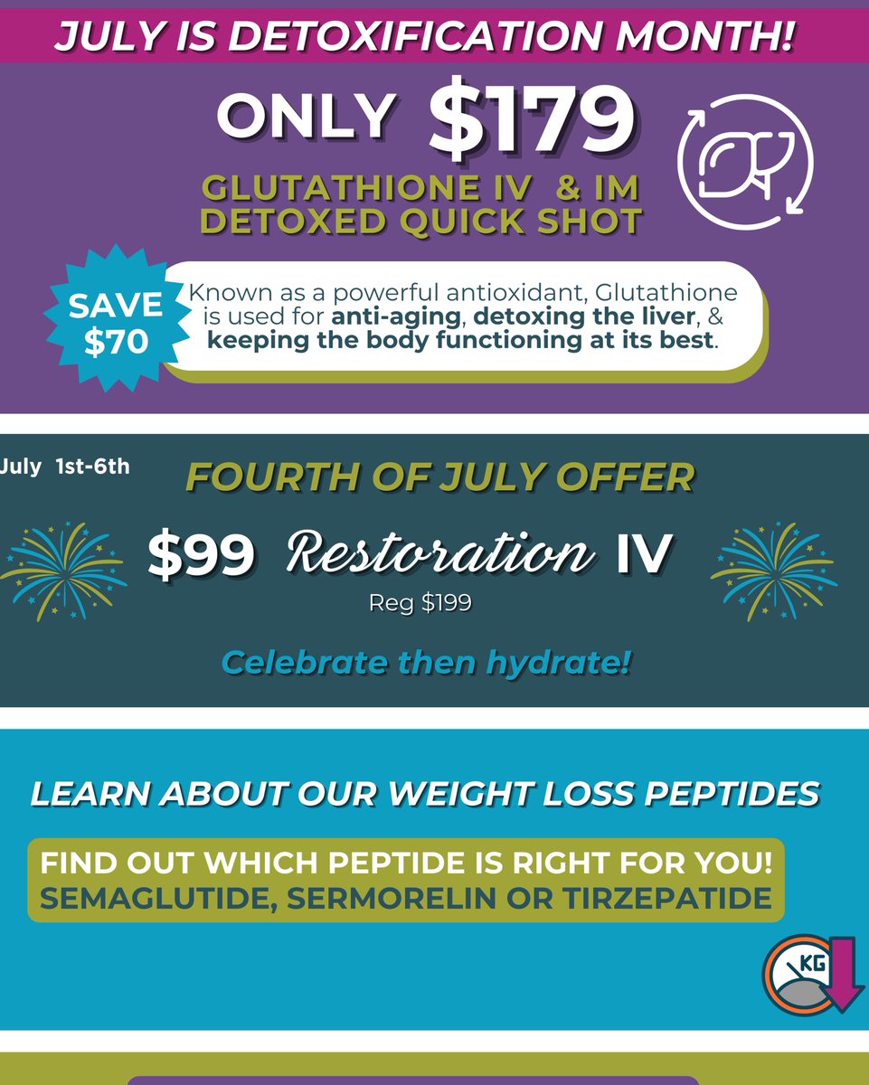 thedripbargsonc's tweet photo. July is such a fun month.   Embrace the summer fun and sun.    Have a little or lot too much celebrating, come see us and experience the benefits of these special features.   We look forward to meeting you!!! https://t.co/xb982DWDW8