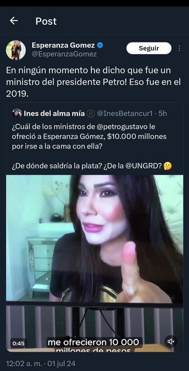 AdrianaRuizH's tweet photo. Sale y dice Esperanza Gómez que un Ministro le ofreció 10 mil millones por ir la cama con ella.
Inmediatamente sale la "oposición inteligente", medios de DESINFORMACIÓN a volverlo viral y a preguntar cuál sería el Ministro del Gobierno de @petrogustavo que hizo eso.
Lo que no esperaban es que la misma Esperanza Gómez saliera a aclarar que el suceso fue en 2019 y el Ministro era del gobierno de @IvanDuque
Cada día van tocando fondo haciendo el ridículo pero tranquilos que todavía pueden caer más bajo.🙄