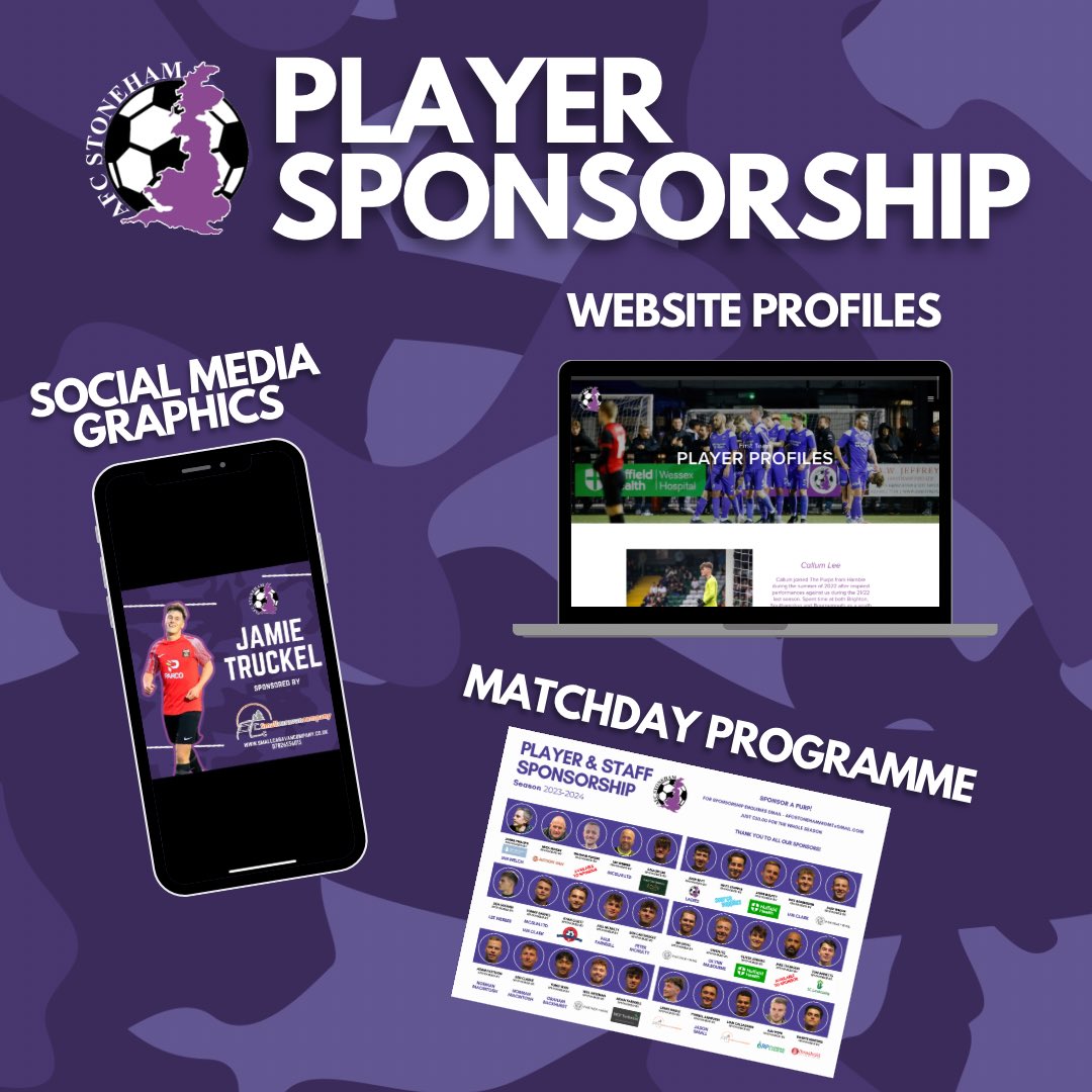 Sponsor A Purp!

Our popular player sponsorship is back! For just £70 for the season you can sponsor a player and have your name/business advertised on our social media, club website and matchday programmes. An affordable way to promote your business and support a local club!