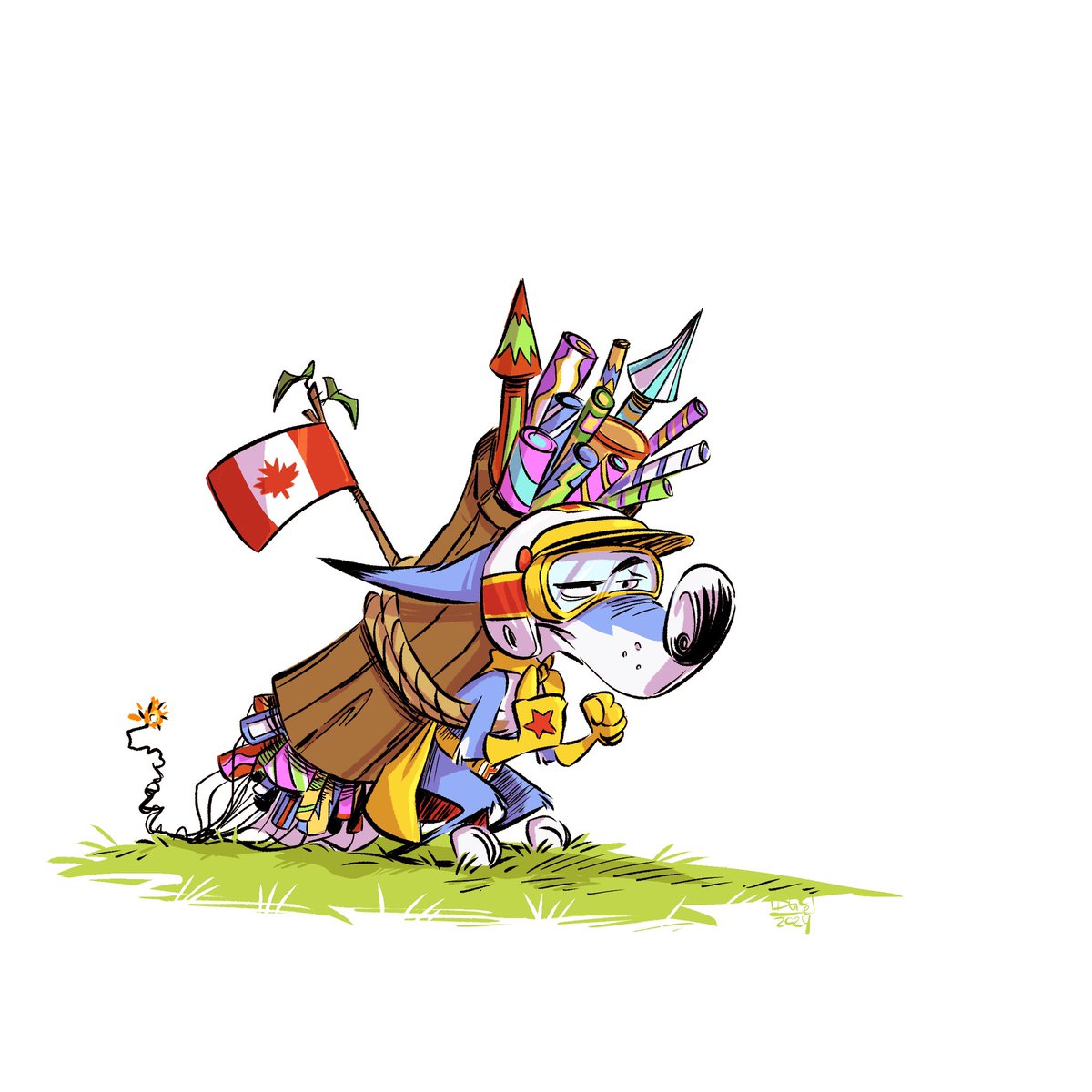 D__Gee's tweet photo. Happy Canada Day! Stay safe out there and have fun! *disclaimer* Do not attempt this stunt

#canadaday2024 #filburtthefox #dangertime! #stuntfox #cartoons #comicstrips #forestfolkcomic https://t.co/ltZnCPrVOS