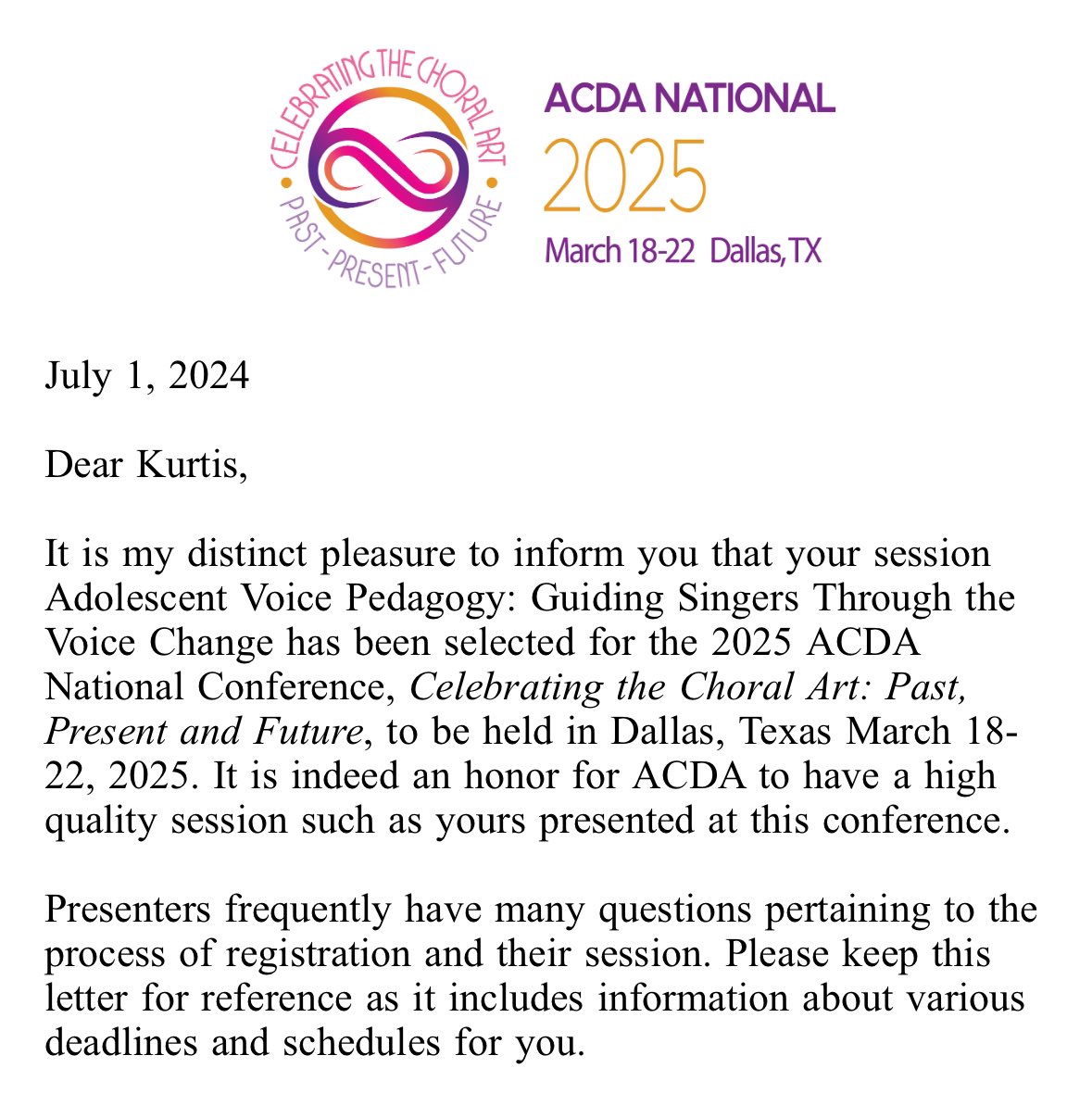 musikurt91's tweet photo. Some exciting news in my life today! #ACDA @MCDASings #NationalPresenter @ACDANational https://t.co/DLJAoSOr76