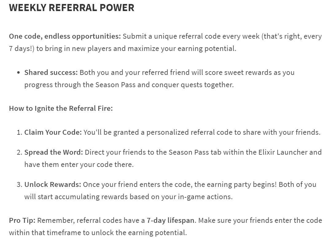 elixir.games/rewards/season…

3 days left 
Use my code for bonuses 
Free to join and earn 
7KYWDB2INV

#WeAreElixir