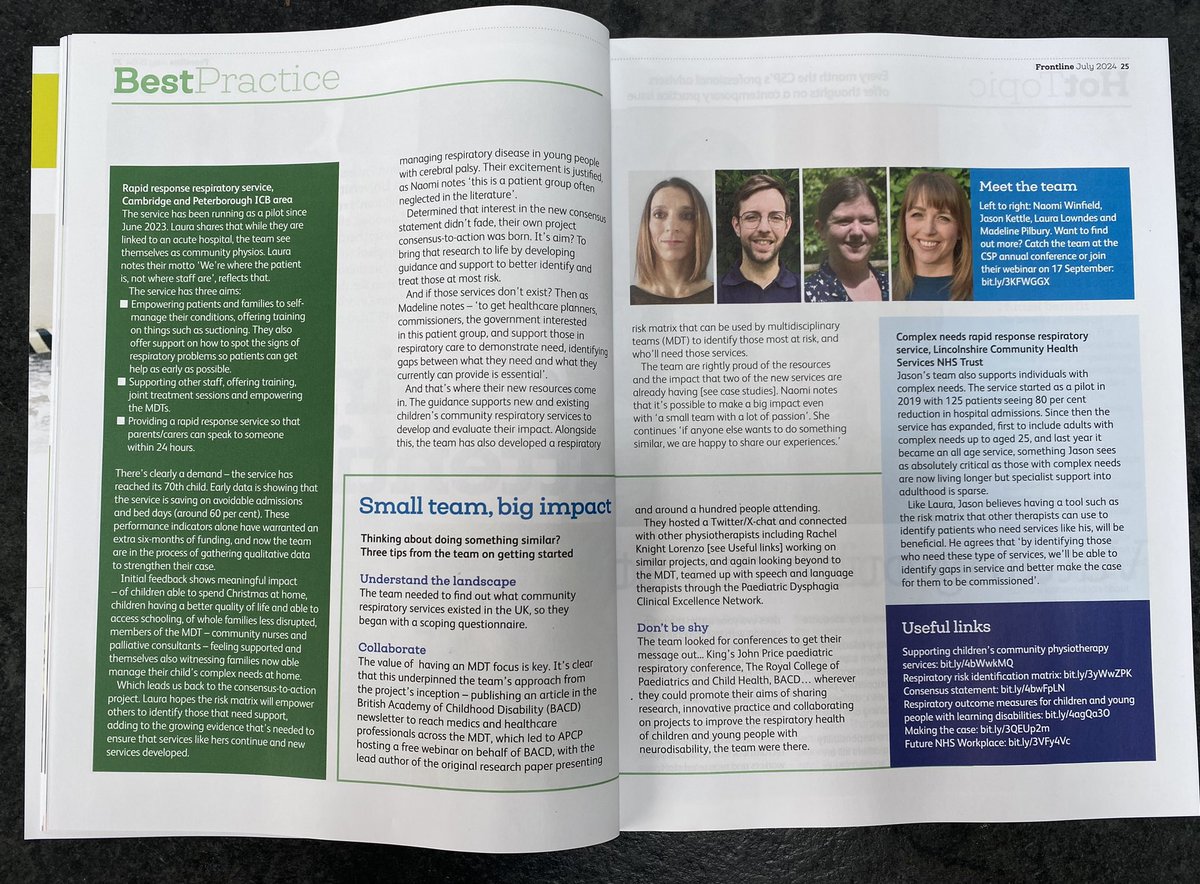 Madeline Pilbury ๐ (@maddiephysio) on Twitter photo Very excited to see <a href="/ApcpResp/">APCPResp</a> feature in <a href="/thecsp/">Chartered Society of Physiotherapy (CSP)</a> Frontline magazine this month. The article shines a light on children with #cerebralpalsy and neurodisability at greater risk of #respiratory illness and how #physiotherapists can help shape services to support them Very excited to see <a href="/ApcpResp/">APCPResp</a> feature in <a href="/thecsp/">Chartered Society of Physiotherapy (CSP)</a> Frontline magazine this month. The article shines a light on children with #cerebralpalsy and neurodisability at greater risk of #respiratory illness and how #physiotherapists can help shape services to support them