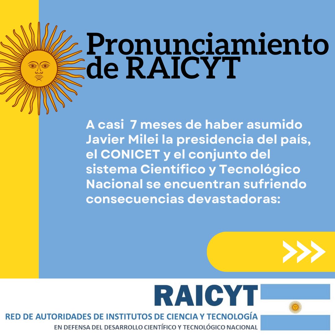 RAICYT_Ar's tweet photo. DECLARACIÓN DE RAICYT A MÁS DE 6 MESES DE GOBIERNO DEL PRESIDENTE MILEI.  III: situación financiera.  

+info: https://t.co/G6lPebJNeq 

#ParemosLaDestruccionDeLaCiencia https://t.co/gIGFXgFehP