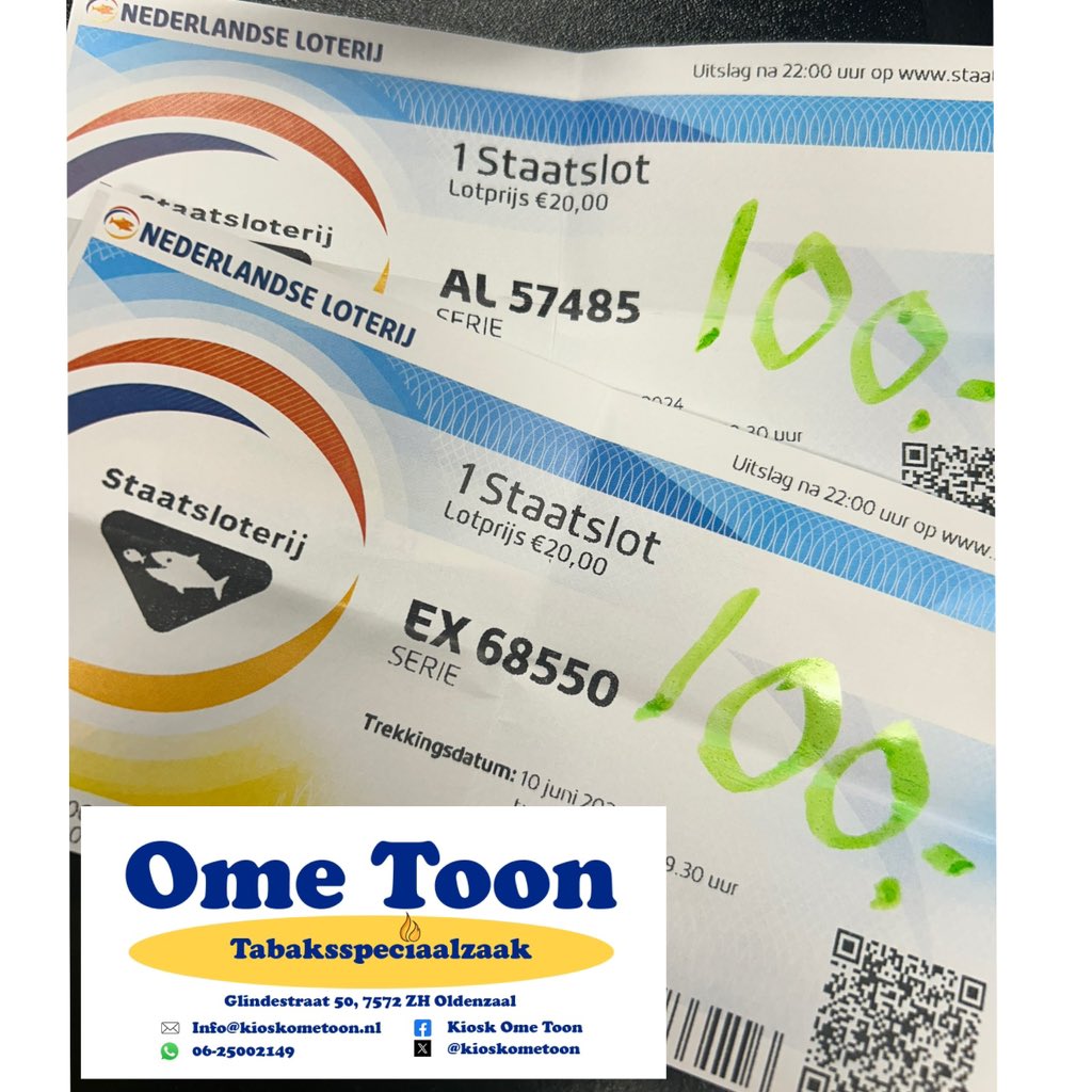 Ook op onze nieuwe locatie aan de Glindestraat, hebben we winnaars bij de <a href="/Staatsloterij/">Staatsloterij</a>. Deze klant had op beide loten gewonnen, gefeliciteerd.