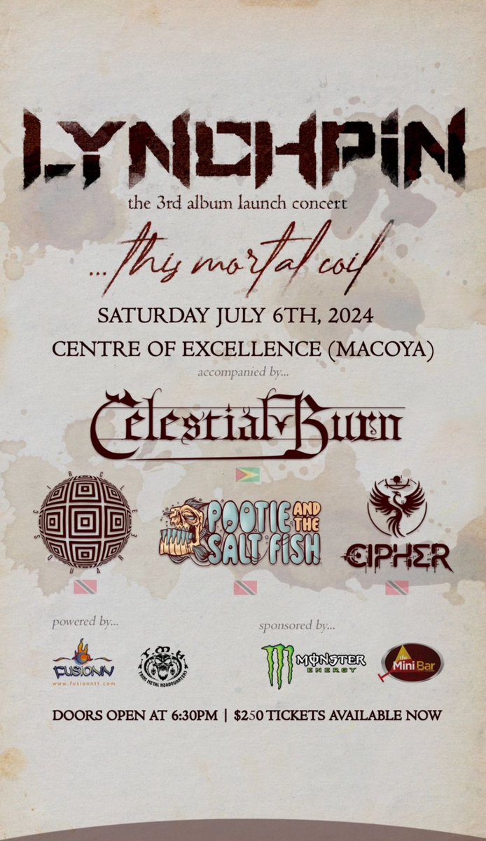 CelestialBurn's tweet photo. We will be making our way to Trinidad 🇹🇹 for the second time to join our brothers @lynchpintt for their 3rd album launch …this mortal coil 🤘🏽 https://t.co/yKHGtQnsCD