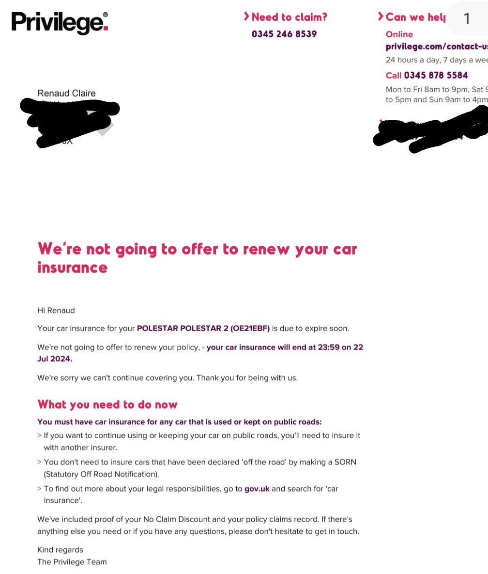 RenaudClaire's tweet photo. Anyone ever been to @PrivilegeUK - just don't. They won't cover you properly or refuse to use a car dealer to repair a car and then will refuse to renew a policy without any reason. https://t.co/EcHZsWcmhI