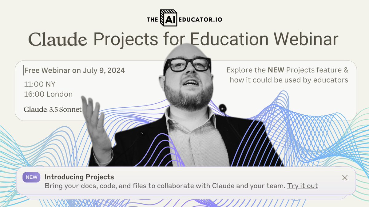 theaieducatorx's tweet image. After the huge popularity of last week&apos;s webinar we are going again next week.

We have 450+ sign ups so far. Come join us for free on 9th July as we explore Claude Projects for educators.

Register at hz03lw7mbb2.typeform.com/claude

#Claude #ClaudeProjects @anthropicAI #AIeducation