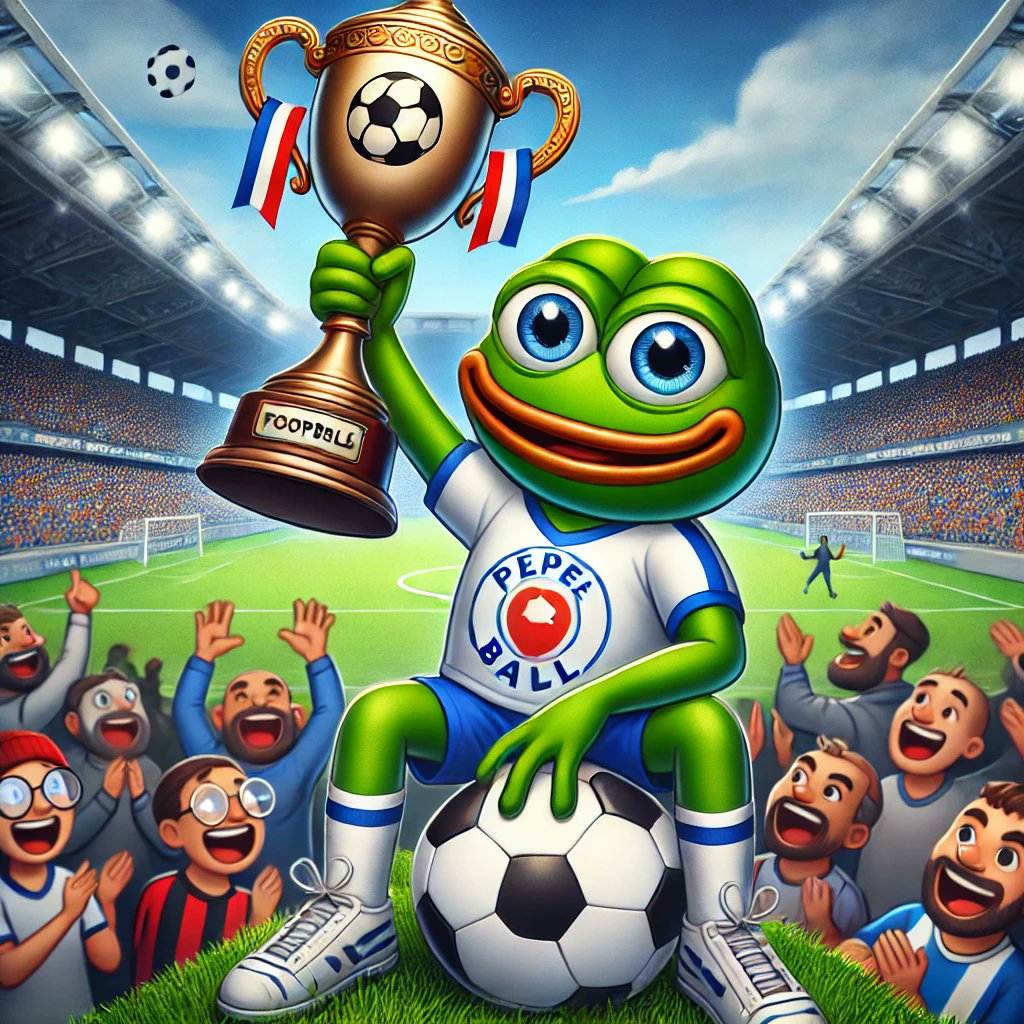 thepepeball's tweet photo. Pepe celebrates victory with PEPEBALL! Be part of the winning team. 🏆🐸⚽️ #PEPEBALL #Crypto https://t.co/iT2fiNS7W0