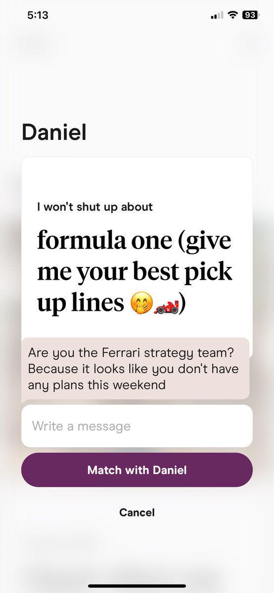 lo_wampf1's tweet photo. my best choice was putting this line on my hinge… just look at the results it got me 😭🤣 https://t.co/kvRJmgt7dA