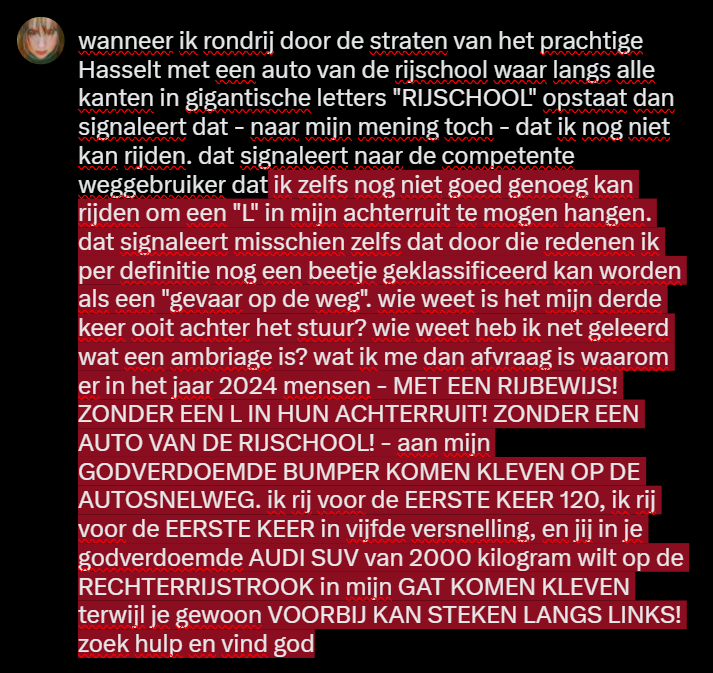 zwieze's tweet photo. na acht lessen op de rijschool moet er me iets van het hart https://t.co/iuEK1ROyZF