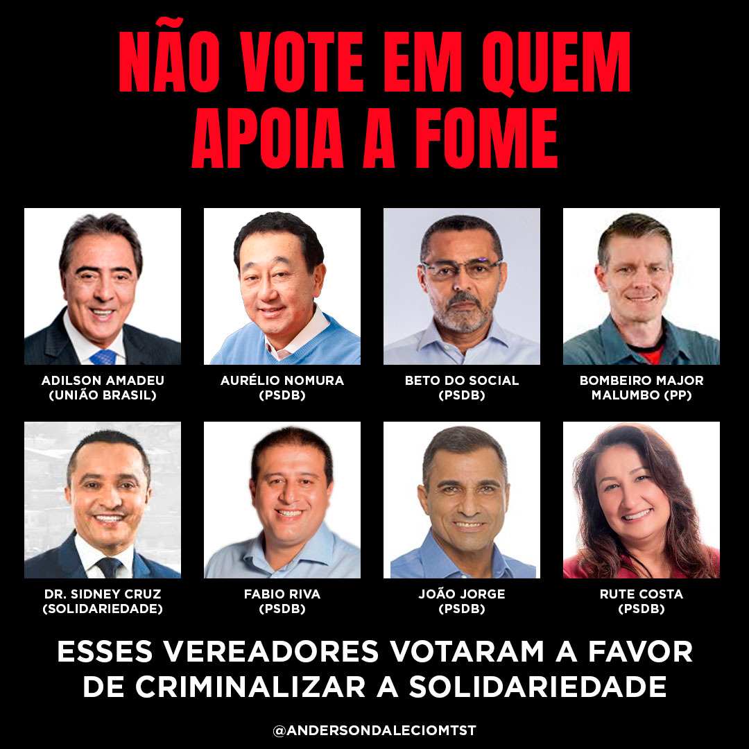 Daleciomtst's tweet photo. Anote o nome e a carinha desses vereadores que querem criminalizar a caridade; a distribuição dos pães é sagrada e divina, e vamos fazê-la, contando com a solidariedade de todos vocês.
#pl445 #pl44523 #naoapl445 #rubinhonunes #pldafome #naoapldafome https://t.co/yjnJXhNXAU
