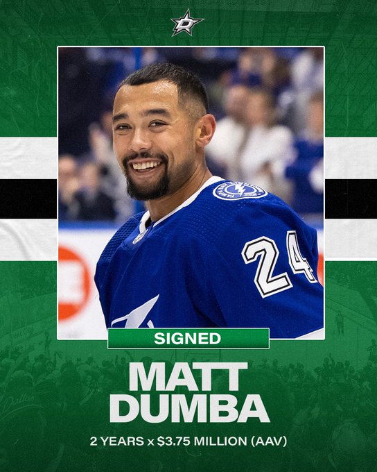Dallas Stars sign Matt Dumba 2 years x 3.75 mil aav with a photo of him